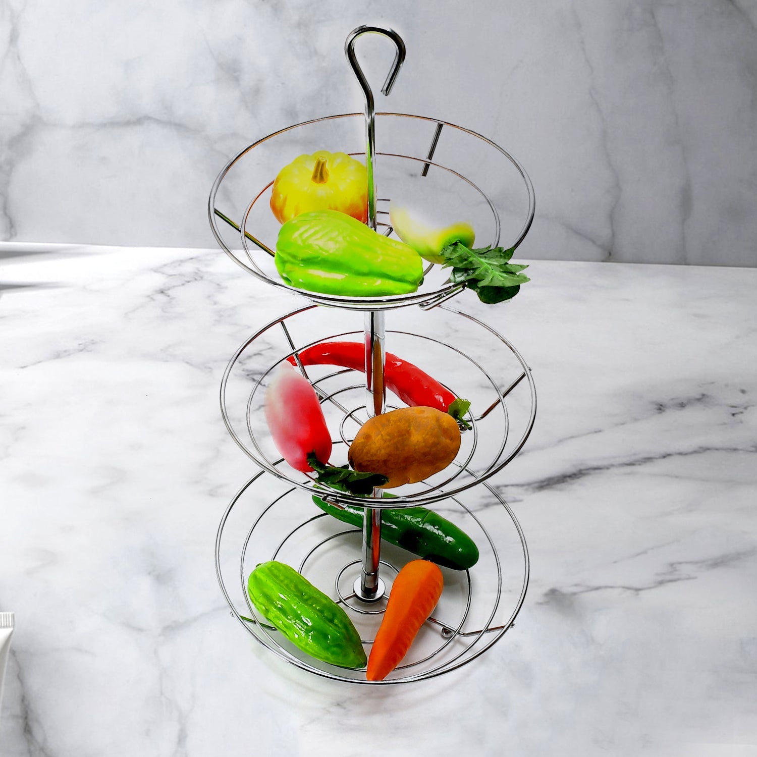 5264 3Tier Fruit Basket, Wire Fruit Bowl or Produce Holder Three Tier Fruit Basket Stand for Storing & Organizing Vegetables, Eggs, etc DeoDap 5264 3Tier Fruit Basket, Wire Fruit Bowl or Produce Holder Three Tier Fruit Basket Stand for Storing & Organizing Vegetables, Eggs, etc DeoDap